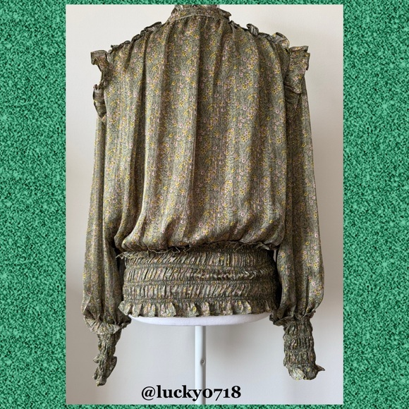Elon for Rails NWOT Green Floral Smocked Waist Boho Blouse Sz S - Picture 4 of 6